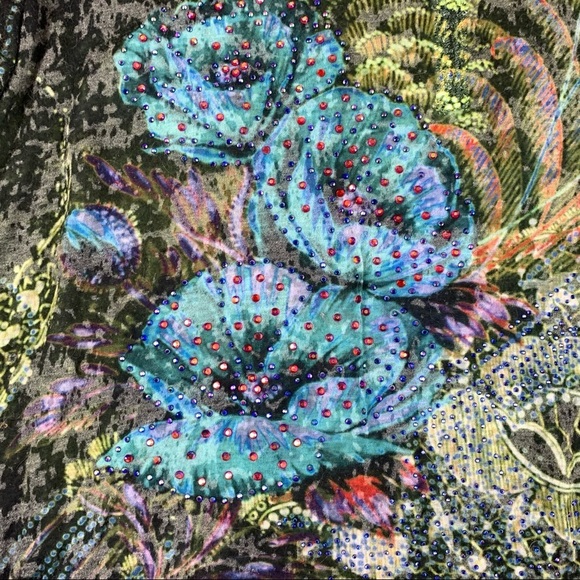 Cw Colour Works Floral Blinged out  T shirt - Picture 4 of 7